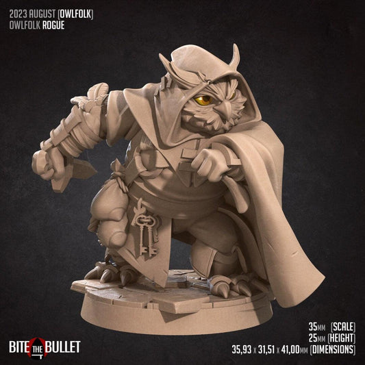 Owlfolk Rogue, Owlin | TABLETOP SCALE | D&D TTRPG Miniature | Bite the Bullet | Unpainted, Unplated Resin 8k