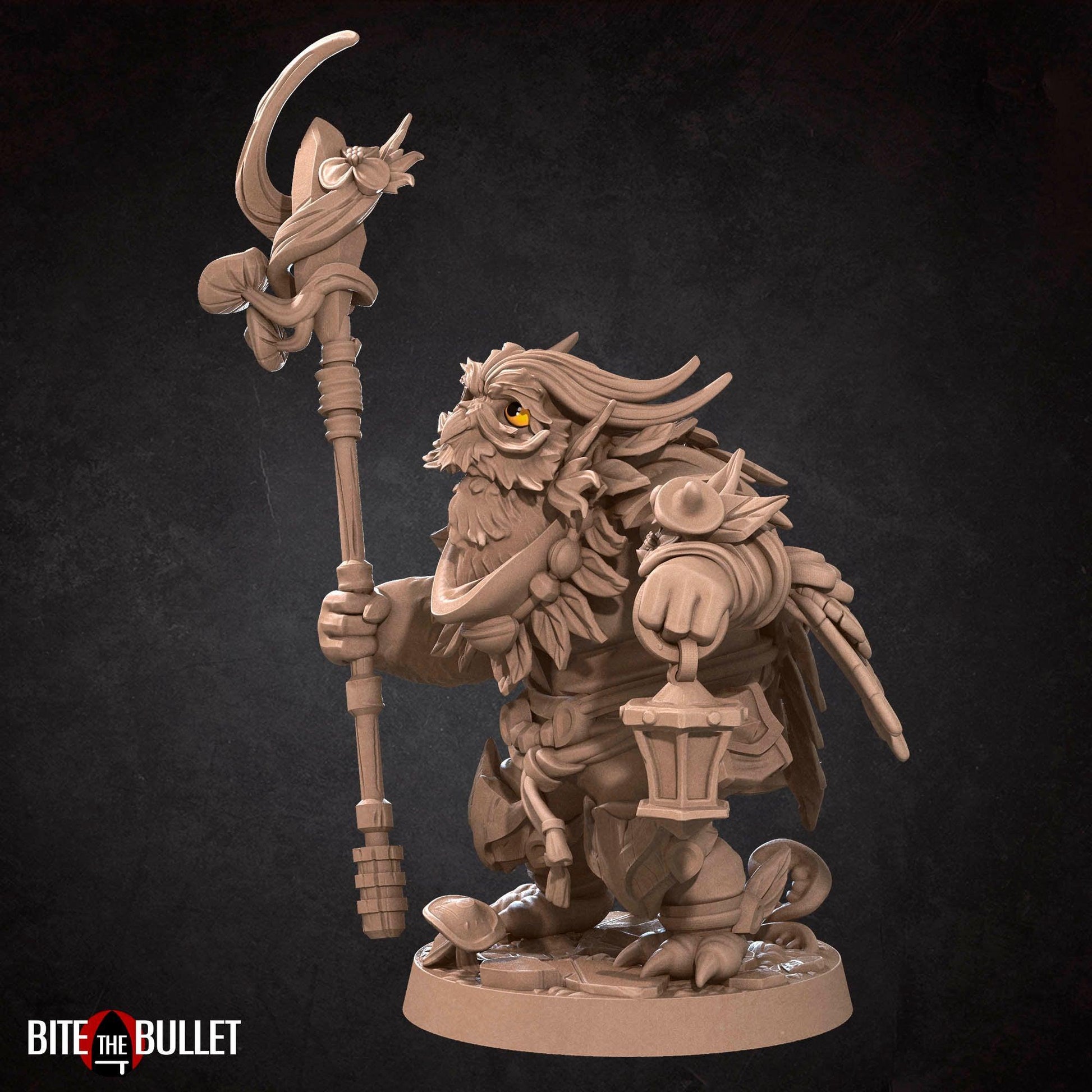 Owlfolk Druid, Owlin | TABLETOP SCALE | D&D TTRPG Miniature | Bite the Bullet | Unpainted, Unplated Resin 8k