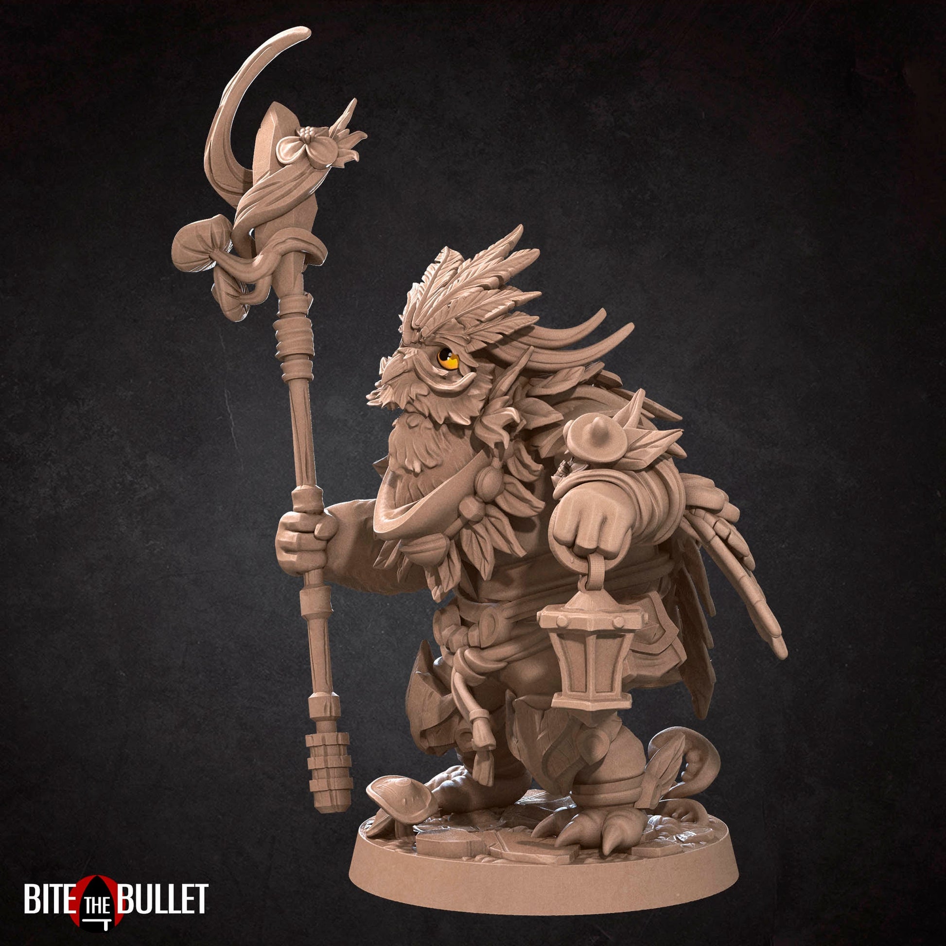Owlfolk Druid, Owlin | TABLETOP SCALE | D&D TTRPG Miniature | Bite the Bullet | Unpainted, Unplated Resin 8k