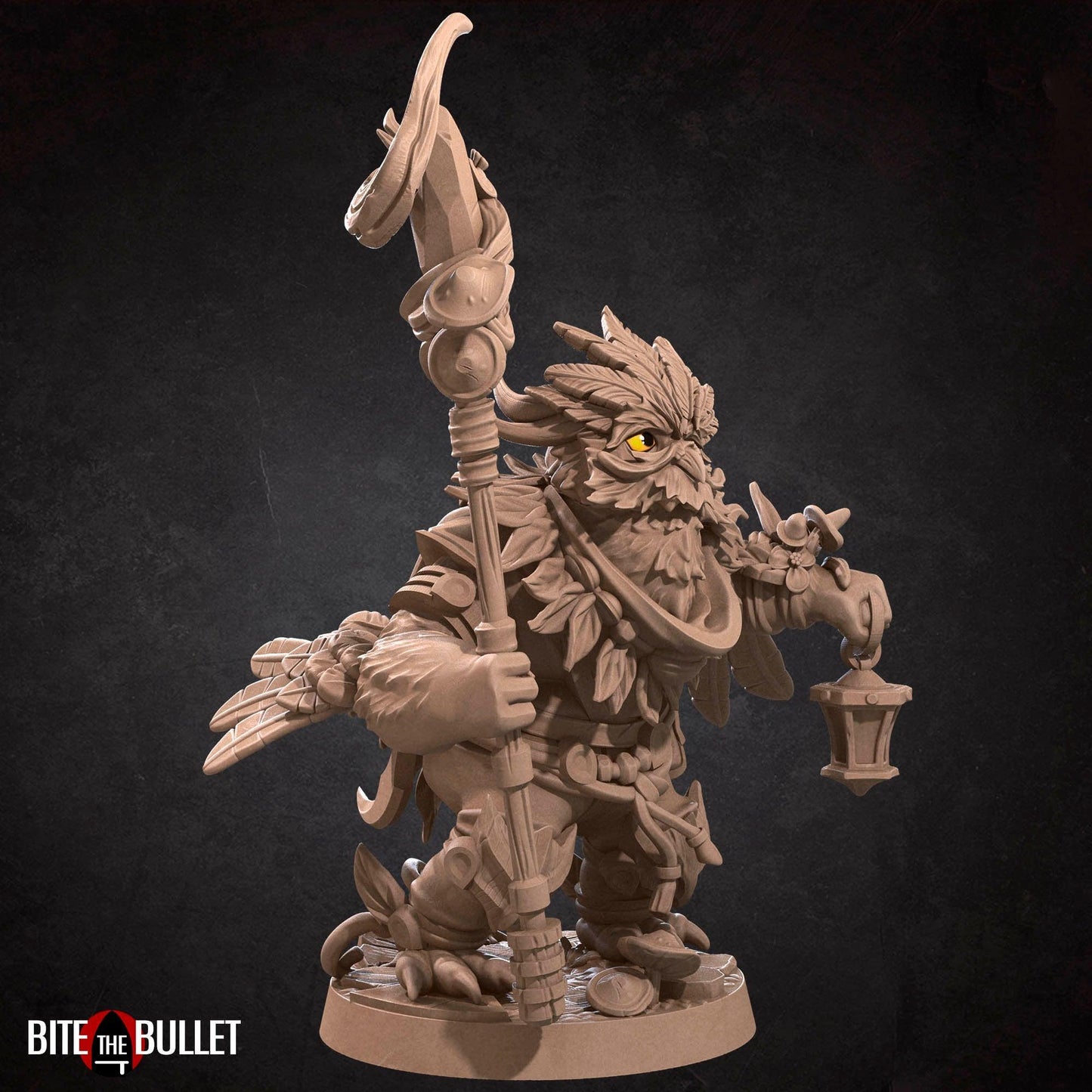Owlfolk Druid, Owlin | TABLETOP SCALE | D&D TTRPG Miniature | Bite the Bullet | Unpainted, Unplated Resin 8k