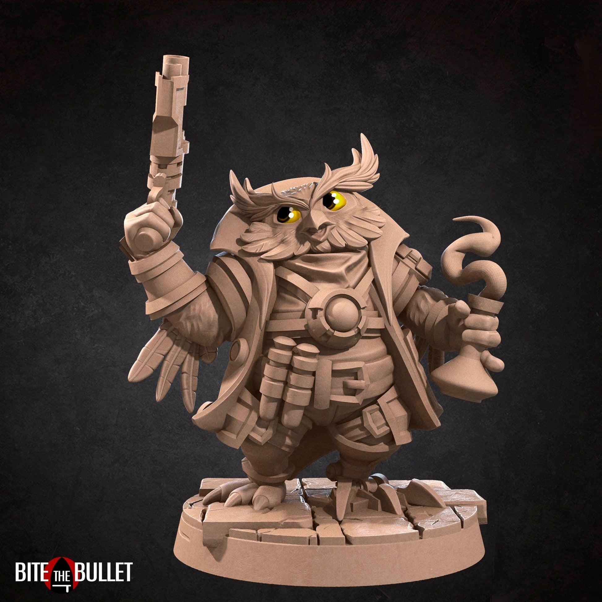 Owlfolk Artificer, Owlin | TABLETOP SCALE | D&D TTRPG Miniature | Bite the Bullet | Unpainted, Unplated Resin 8k