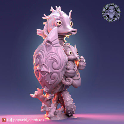 Seahorse Dad and Baby | Tabletop or Display Scale | D&D Humblewood TTRPG Miniature | Pepunki Creatures