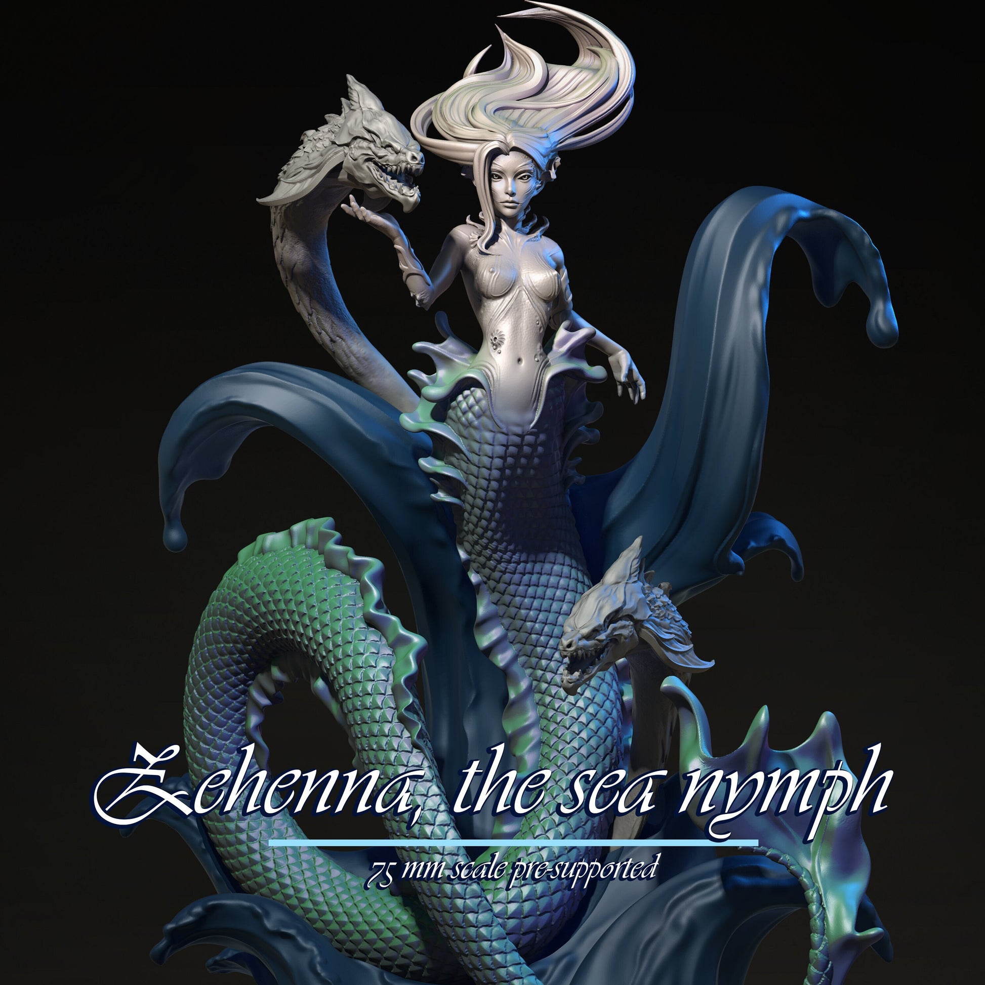 Zehenna, Sea Nymph Mermaid Sea Dragons | DISPLAY SCALE | D&D TTRPG Fantasy Miniature | Dungeons and Maidens