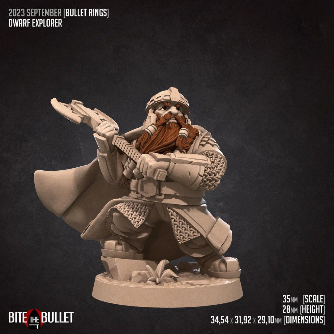 Bullet Rings, Dwarf Explorer, Fellowship Explorers | TABLETOP SCALE | TTRPG Miniature | Bite the Bullet | Unpainted, Unplated Resin 8k