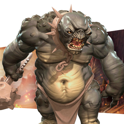 Unpainted resin miniature of Bullet Rings Cave & Battle Troll, Mines Monsters for tabletop RPG by Tattles Told 3D.