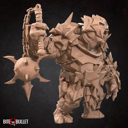 Unpainted resin miniature of Bullet Rings Cave & Battle Troll, Mines Monsters for tabletop RPG, by Tattles Told 3D, detailed and unplated.