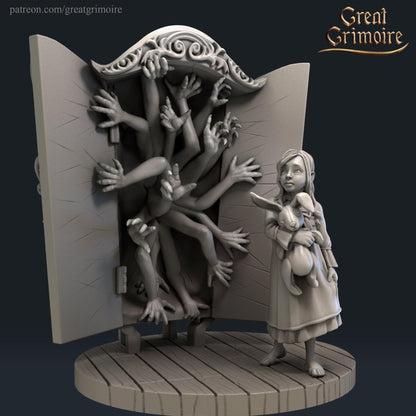 Alisha, Little Girl and Creepy Cupboard | Wicked Hills Asylum | D&D TTRPG Miniature | Great Grimoire
