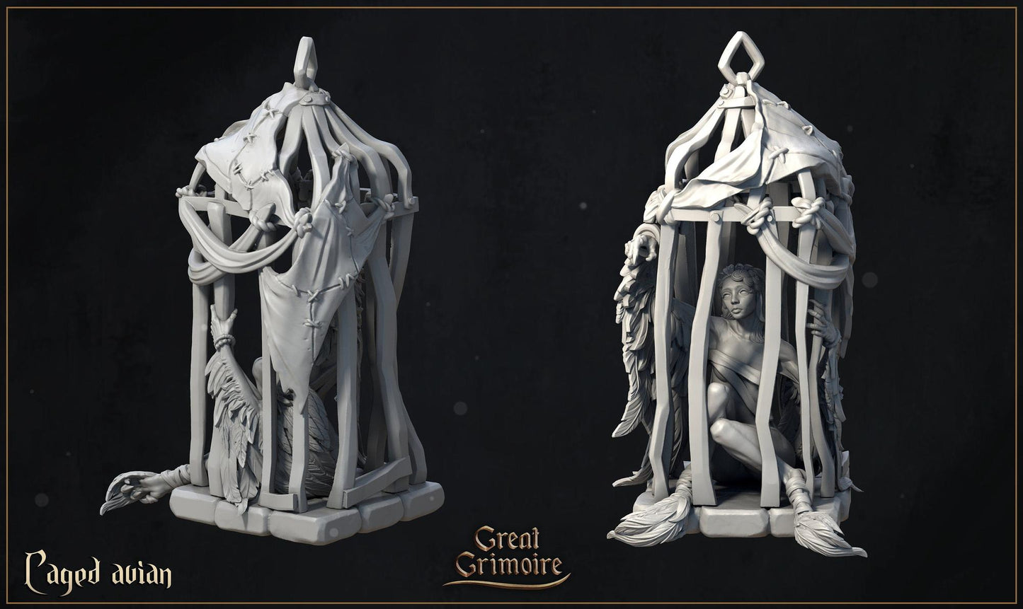 Caged Avian | Curse of the Celestial Children | D&D Tabletop Miniature | Great Grimoire