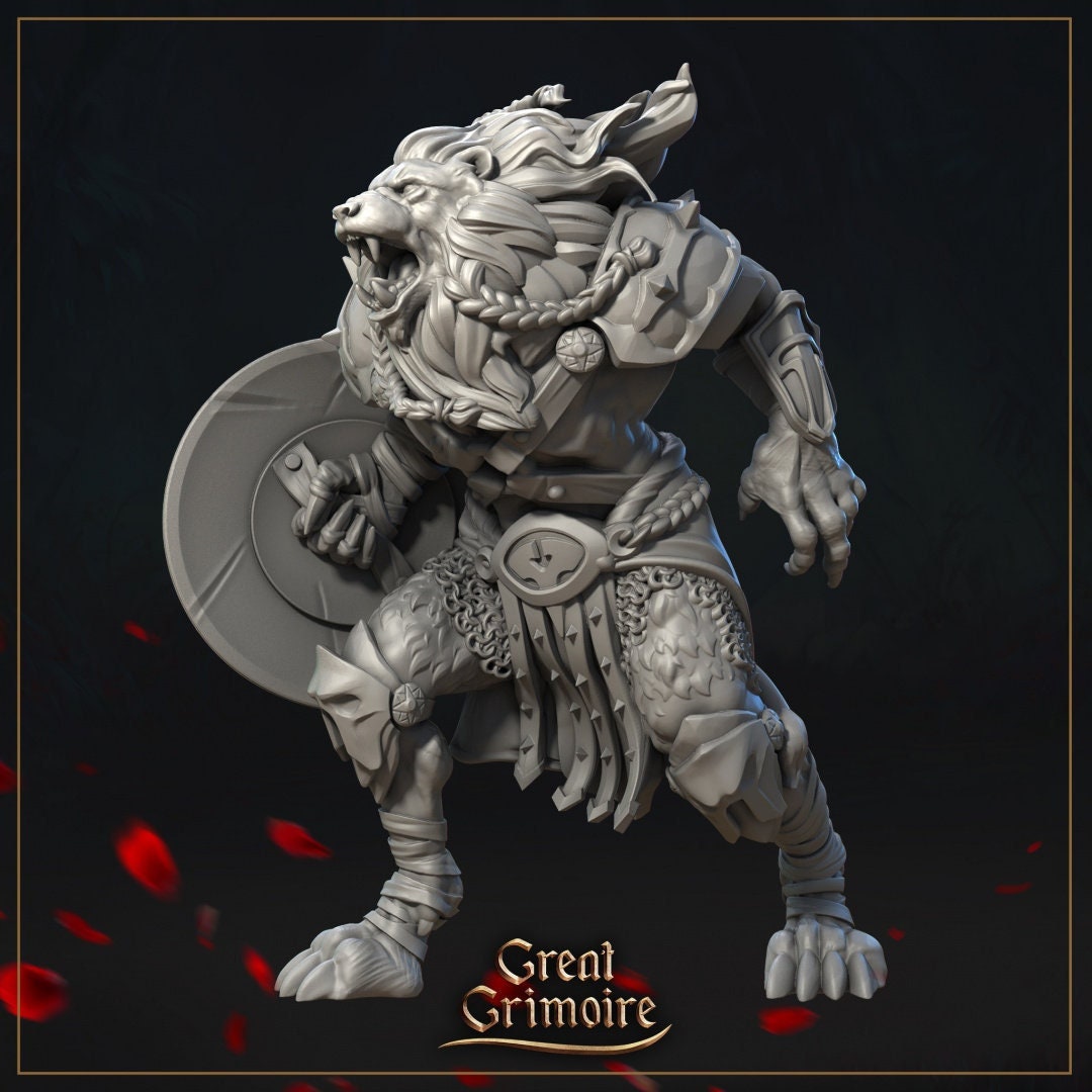 Cowardly Lion, Leonin Warrior, Horror Oz | Veil of Emerald Dreams | Tabletop Gaming Miniature | Great Grimoire