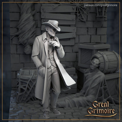Detective, Monster Victims Diorama | TTRPG Miniature | Great Grimoire | Unpainted, Unplated Resin 8k