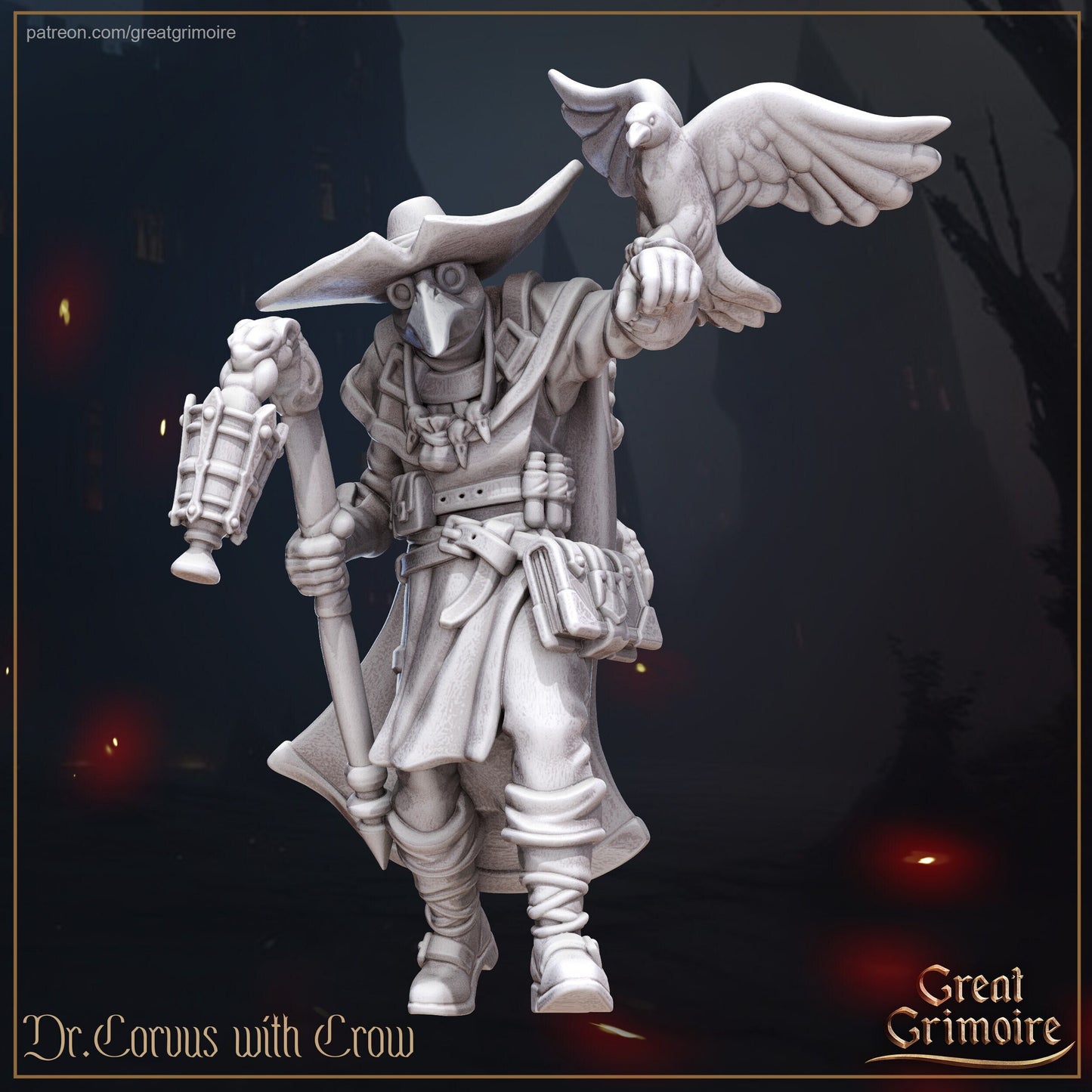Doctor Corvus, Crow & Potion | TTRPG Miniature | Great Grimoire | Unpainted, Unplated Resin 8k