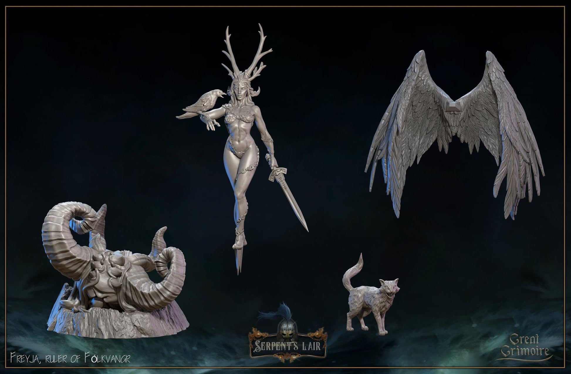 Freyja, Ruler of Fólkvangr | Serpents Lair | Tabletop Gaming Miniature | Great Grimoire