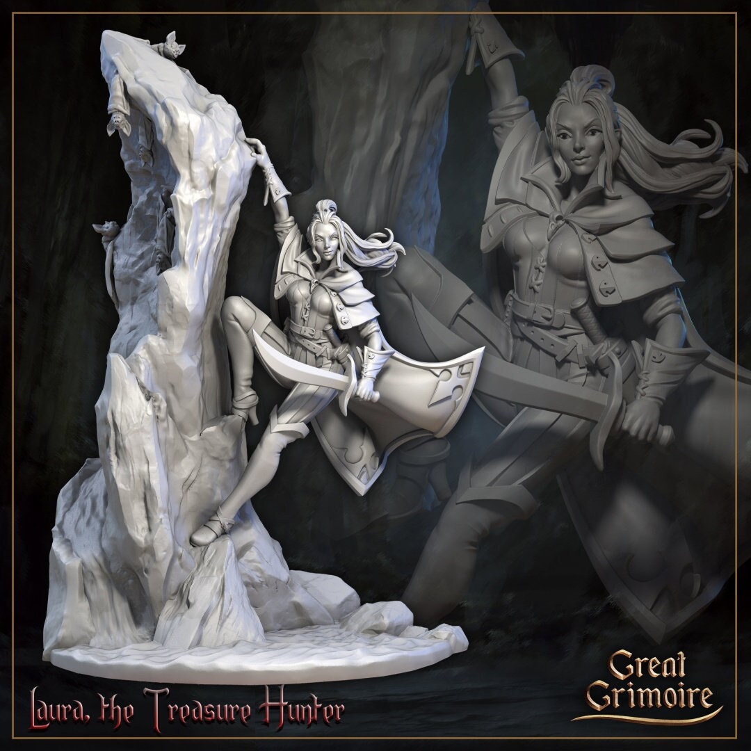 Laura, the Treasure Hunter and Uncanny Treasure Chest | 75mm Display, Garage Kit Miniature | Horrors of the Underground | Great Grimoire