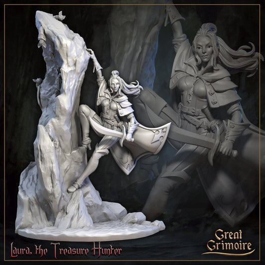 Laura, the Treasure Hunter and Uncanny Treasure Chest | 75mm Display, Garage Kit Miniature | Horrors of the Underground | Great Grimoire