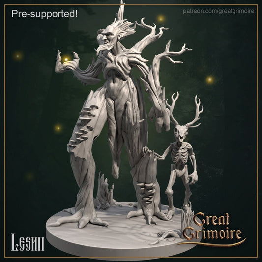 Leshii and Forest Spirit | TTRPG Miniature | Great Grimoire | Unpainted, Unplated Resin 8k