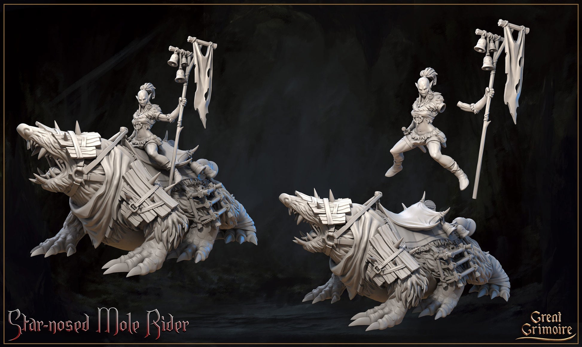 Star-Nosed Mole Riders | Horrors of the Underground | D&D Tabletop Miniature | Great Grimoire
