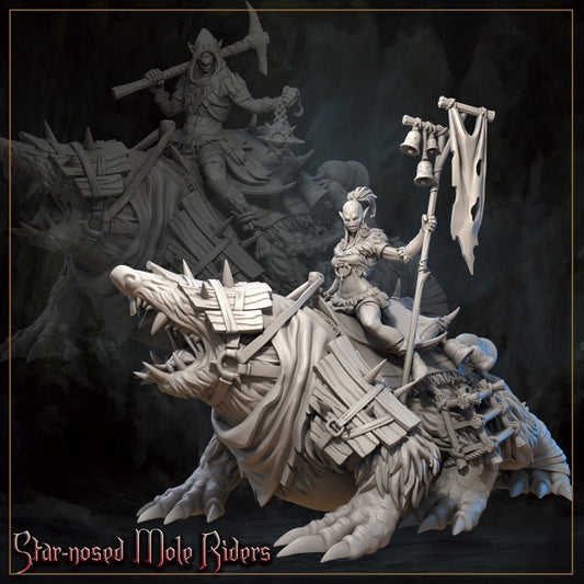 Star-Nosed Mole Riders | Horrors of the Underground | D&D Tabletop Miniature | Great Grimoire