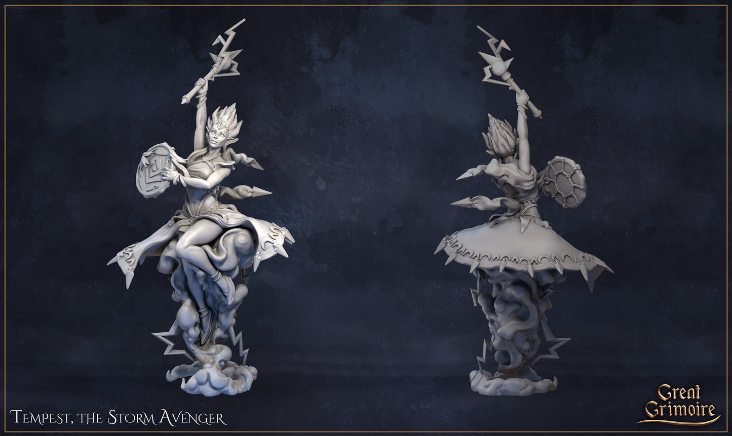 Tempest the Storm Avenger | Elemental Awakening | D&D Tabletop Miniature | Great Grimoire