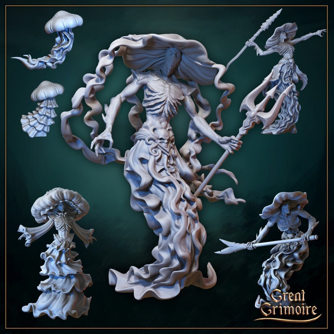 Underwater Sentinels, Jellyfish Warriors | Gathering Storm | D&D Tabletop Miniature | Great Grimoire