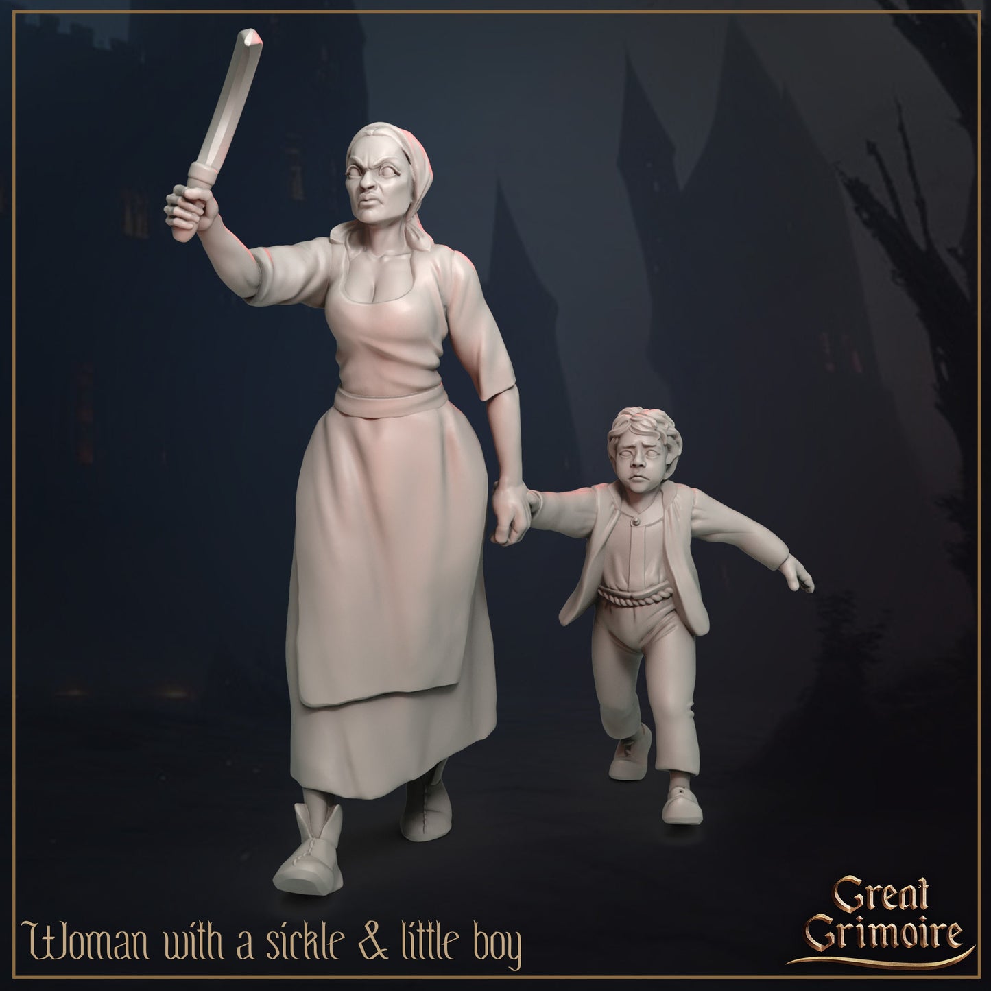 Villagers | TTRPG Miniature | Great Grimoire | Unpainted, Unplated Resin 8k