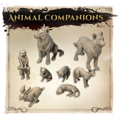 Animal Companions, Familiars, Cats, Dogs, Meerkat, Rabbit | Wicked Hills Asylum | D&D TTRPG Miniature | Great Grimoire