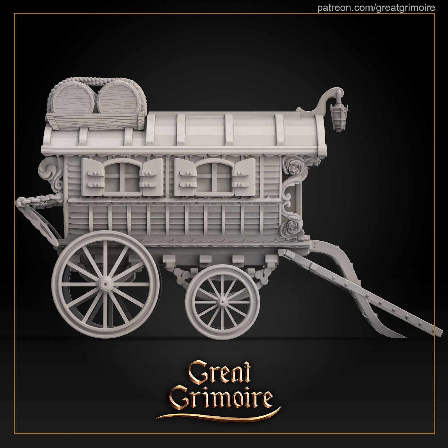 Vardo Wagon Home, Caravan Vistani | Mysteries of Vardo Caravan | D&D Tabletop Miniature | Great Grimoire