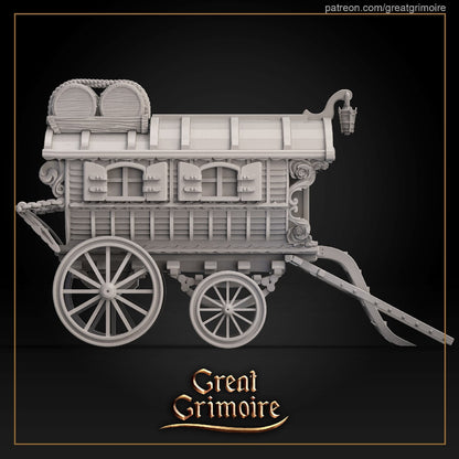 Vardo Wagon Home, Caravan Vistani | Mysteries of Vardo Caravan | D&D Tabletop Miniature | Great Grimoire