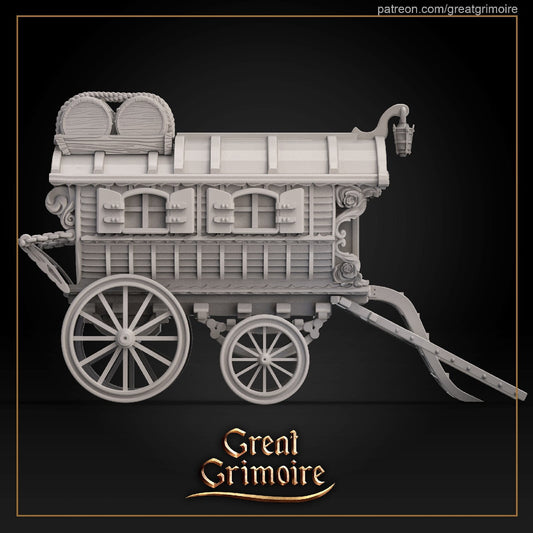 Vardo Wagon Home, Caravan Vistani | Mysteries of Vardo Caravan | D&D Tabletop Miniature | Great Grimoire
