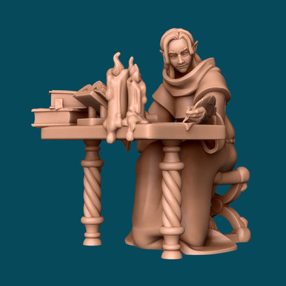 Vessa an Elven Scribe | D&D TTRPG Miniature | Awkward Penguin Minis
