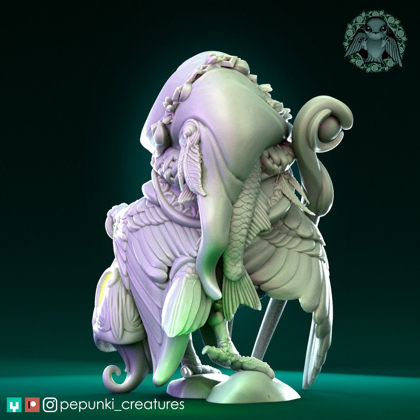 Kingfisher Druid | Tabletop or Display Scale | D&D Humblewood TTRPG Miniature | Pepunki Creatures