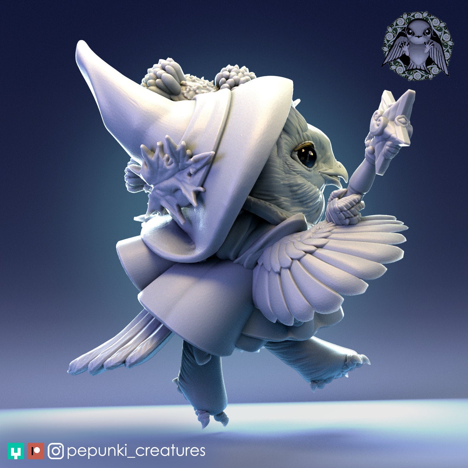 Owl Mage Wizard | Tabletop or Display Scale | D&D Humblewood TTRPG Miniature | Pepunki Creatures