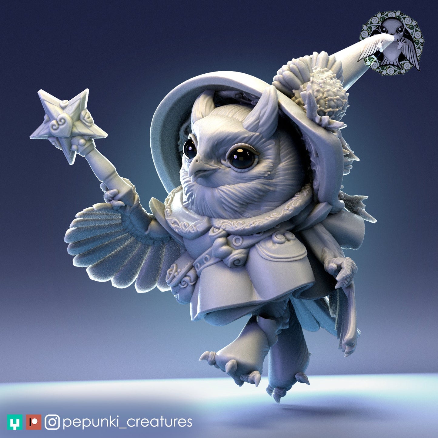 Owl Mage Wizard | Tabletop or Display Scale | D&D Humblewood TTRPG Miniature | Pepunki Creatures