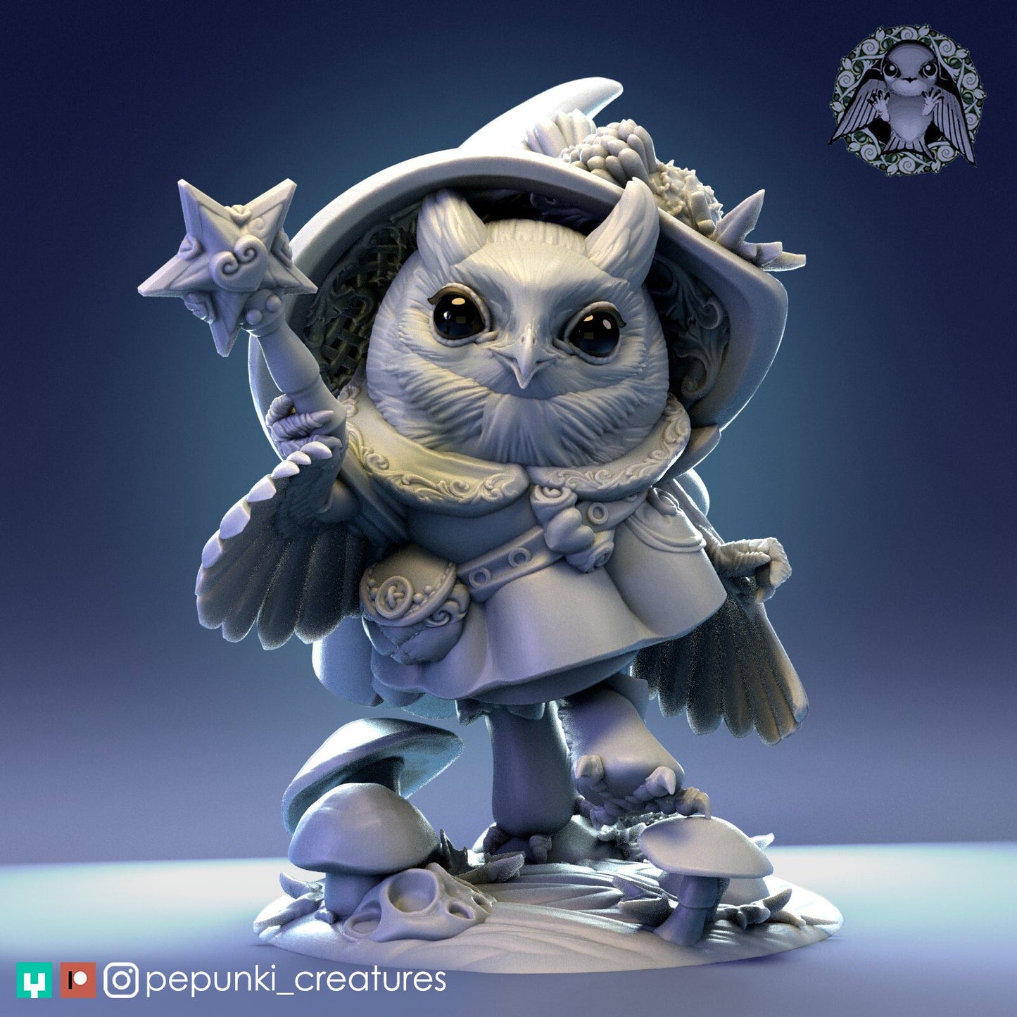 Owl Mage Wizard | Tabletop or Display Scale | D&D Humblewood TTRPG Miniature | Pepunki Creatures