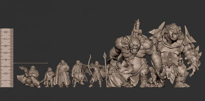 Unpainted resin miniature of Bullet Rings Cave & Battle Troll from Tattles Told 3D for tabletop RPGs, featuring detailed monster figures.