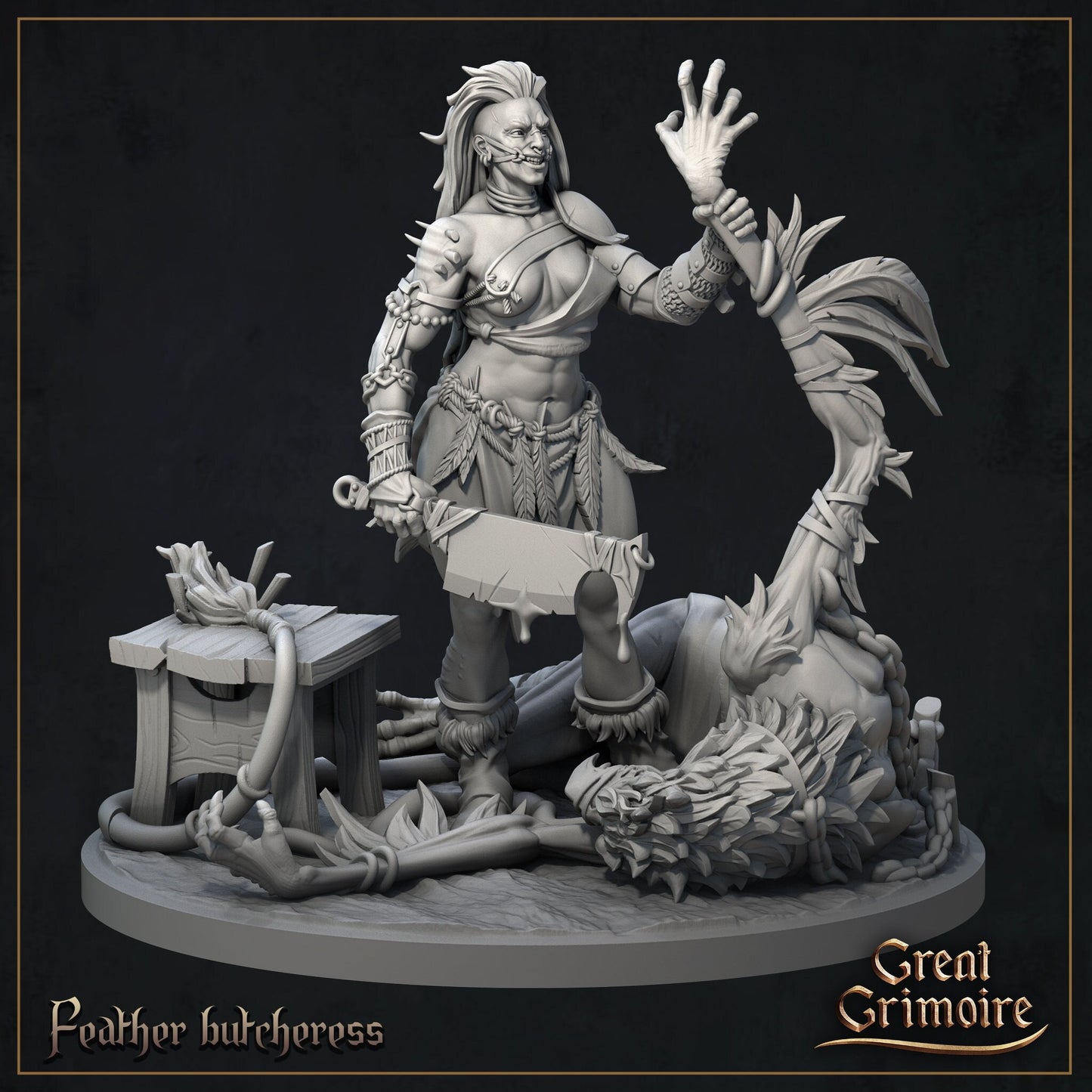 Feather Butcher Woman | Curse of the Celestial Children | D&D Tabletop Miniature | Great Grimoire