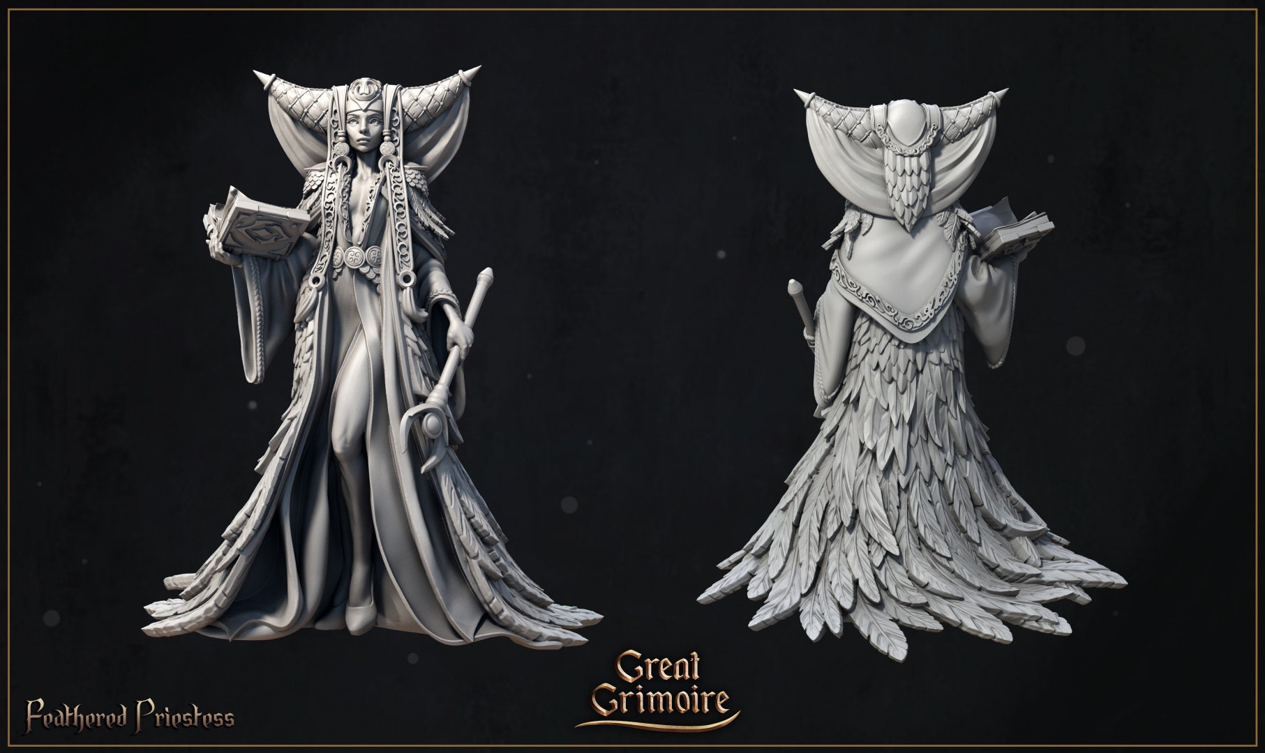 Feather Priestess | Curse of the Celestial Children | D&D Tabletop Miniature | Great Grimoire