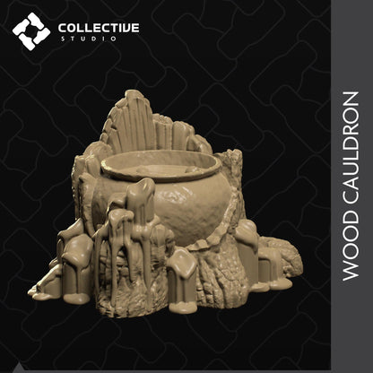 Wood Cauldron, Witch, Fairy | D&D Tabletop Roleplaying Game Scatter Miniature | Diorama | Collective Studio