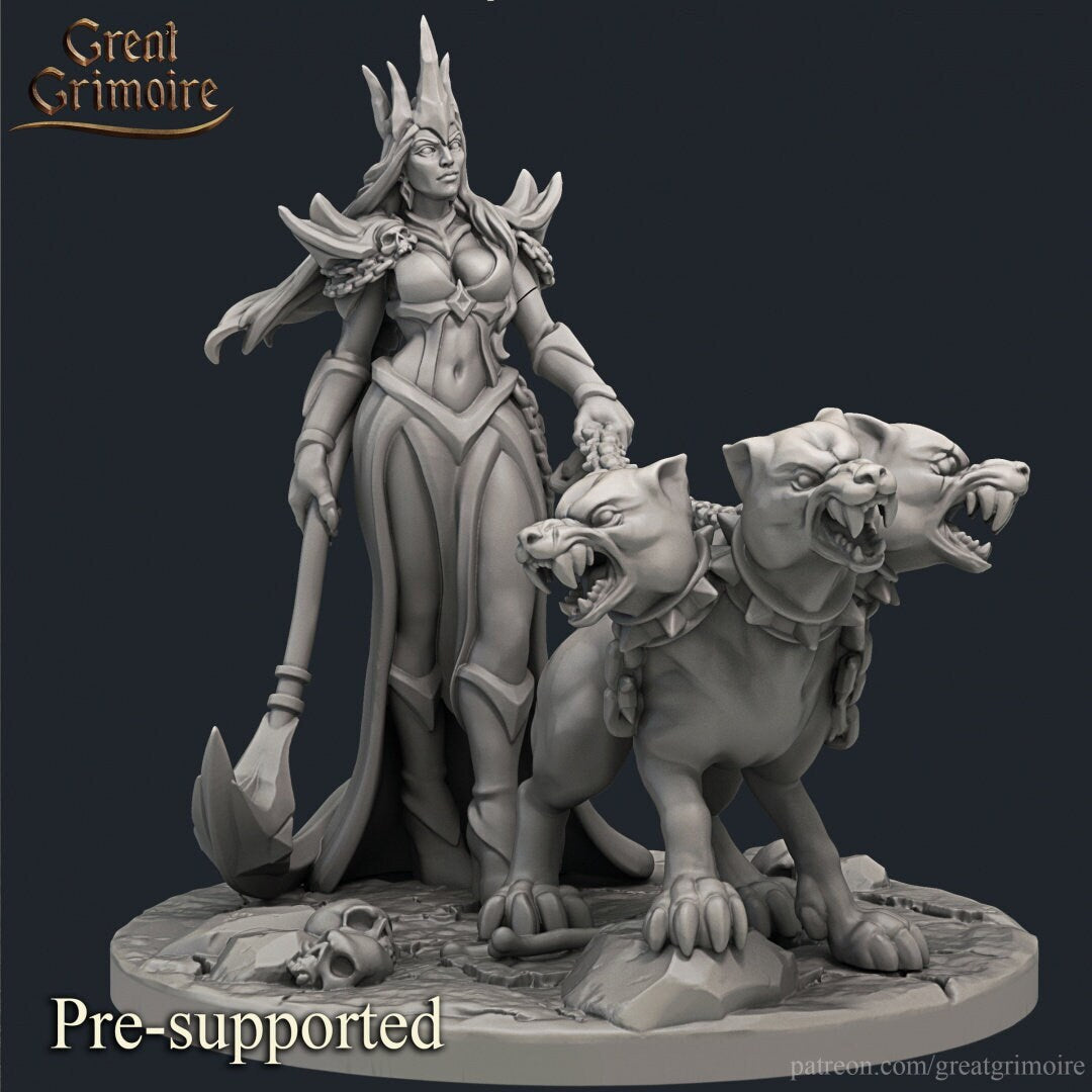 Guardians of the Netherworlds, Morana and Kerber | TTRPG D&D Miniature | Great Grimoire | Unpainted, Unplated Resin 8k