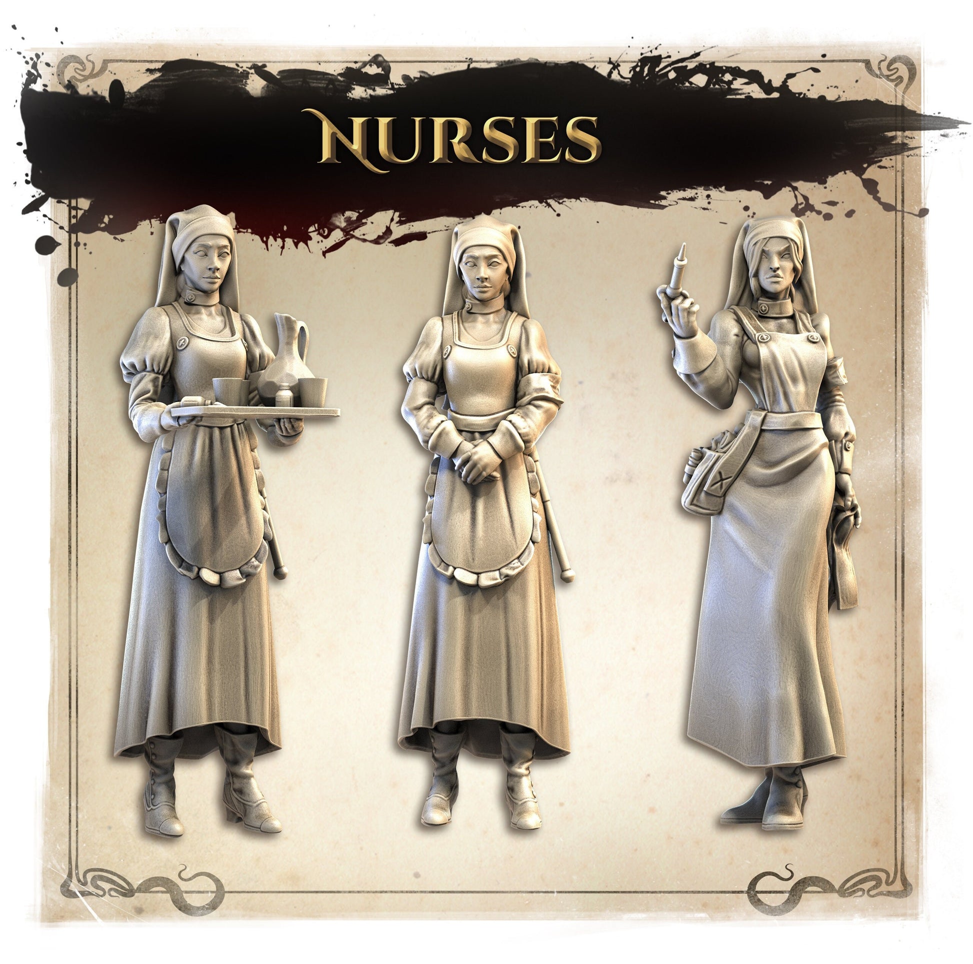 Nurses, Normal and Nightmare | Wicked Hills Asylum | D&D TTRPG Miniature | Great Grimoire