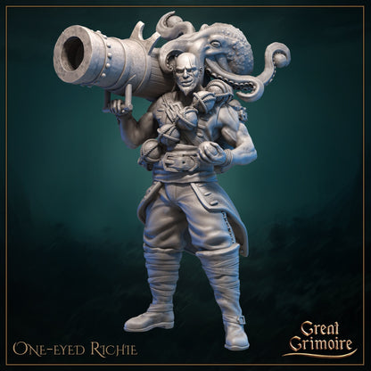 One-eyed Richie, Cannoneer Pirate | TTRPG Miniature | Great Grimoire | Unpainted, Unplated Resin 8k