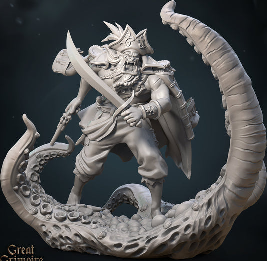 Scarred Orc Pirate and Abyssal Monster | Tides of the Abyss | D&D TTRPG Miniature | Great Grimoire