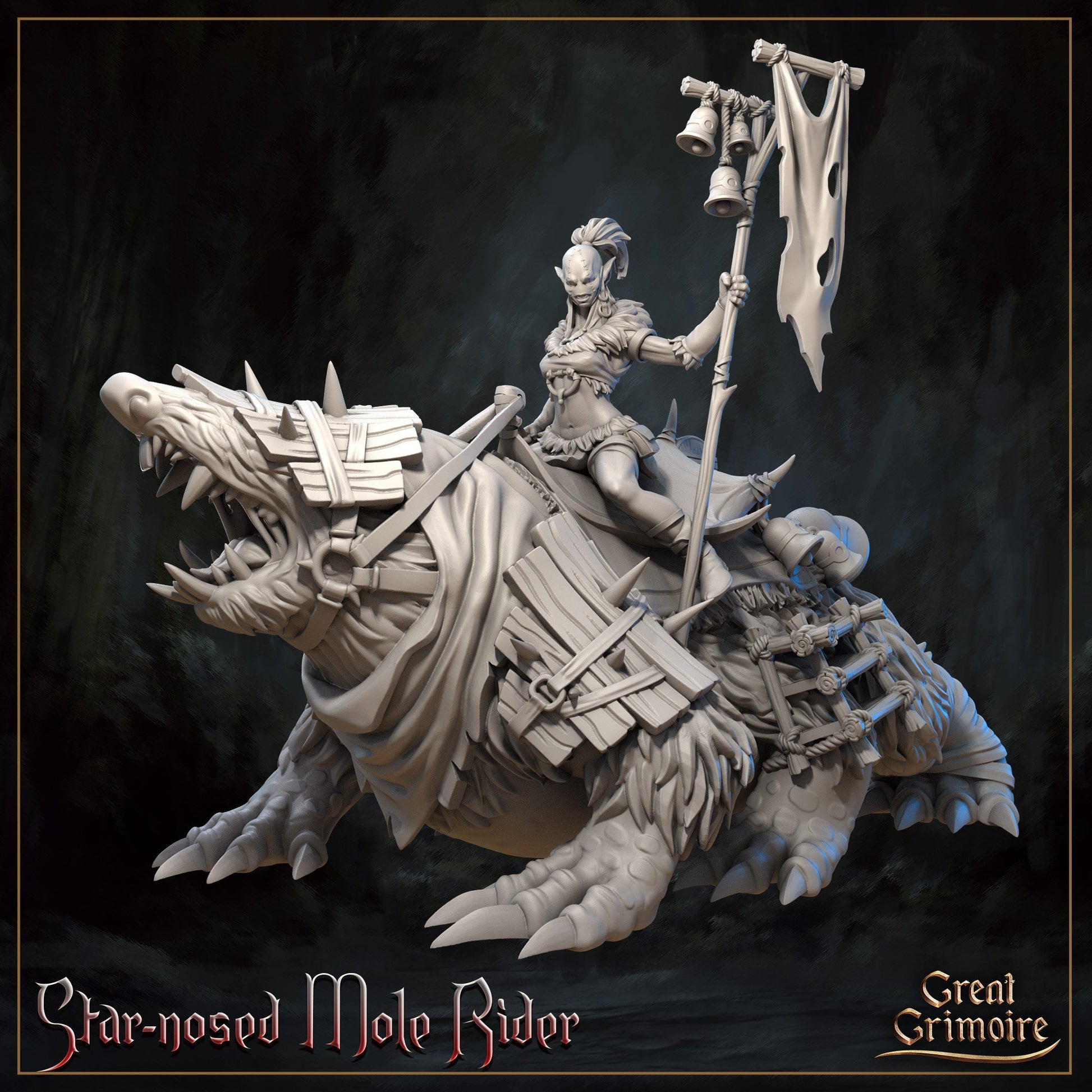 Star-Nosed Mole Riders | Horrors of the Underground | D&D Tabletop Miniature | Great Grimoire