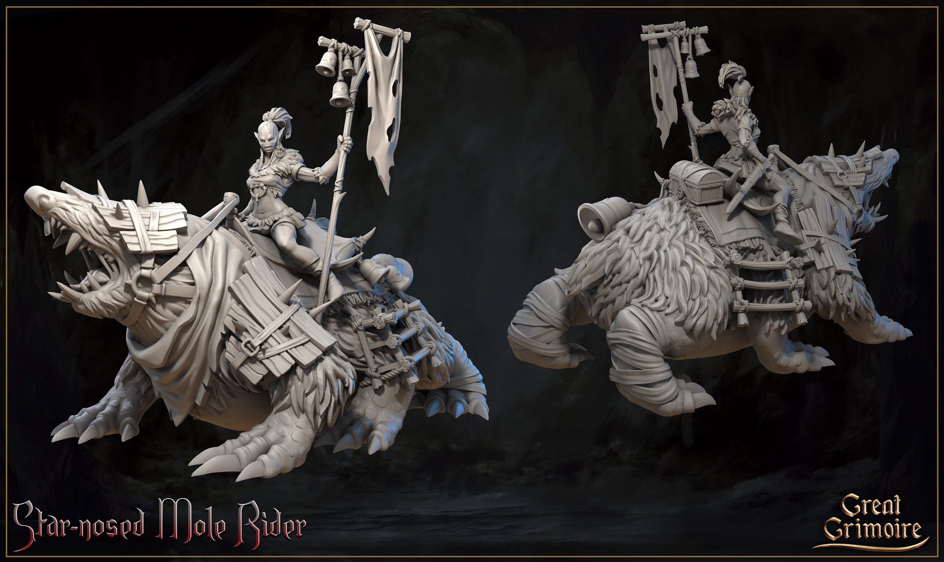 Star-Nosed Mole Riders | Horrors of the Underground | D&D Tabletop Miniature | Great Grimoire