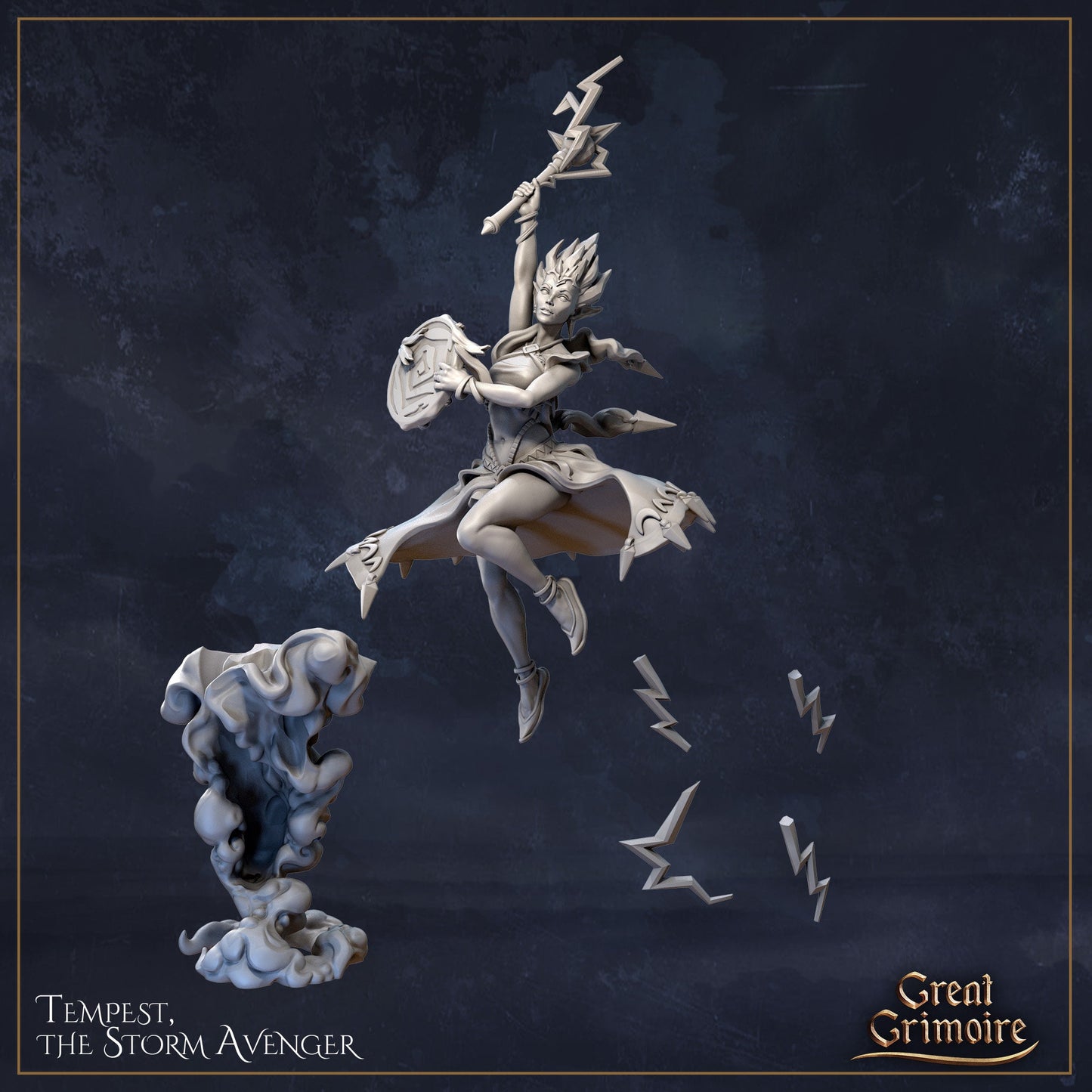 Tempest the Storm Avenger | Elemental Awakening | D&D Tabletop Miniature | Great Grimoire