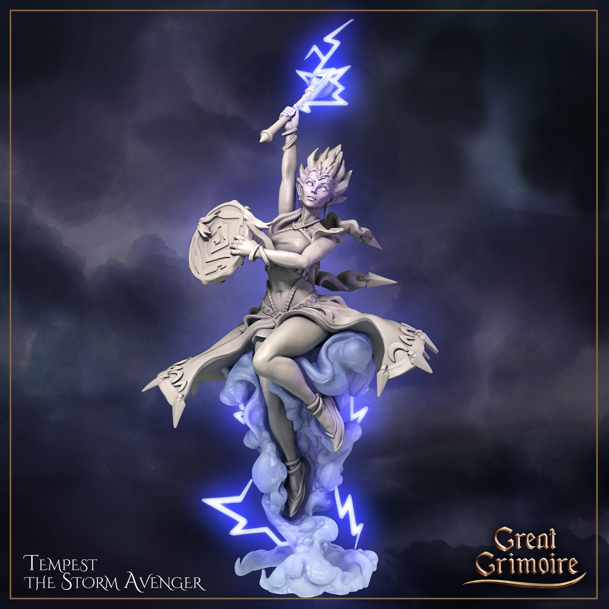 Tempest the Storm Avenger | Elemental Awakening | D&D Tabletop Miniature | Great Grimoire