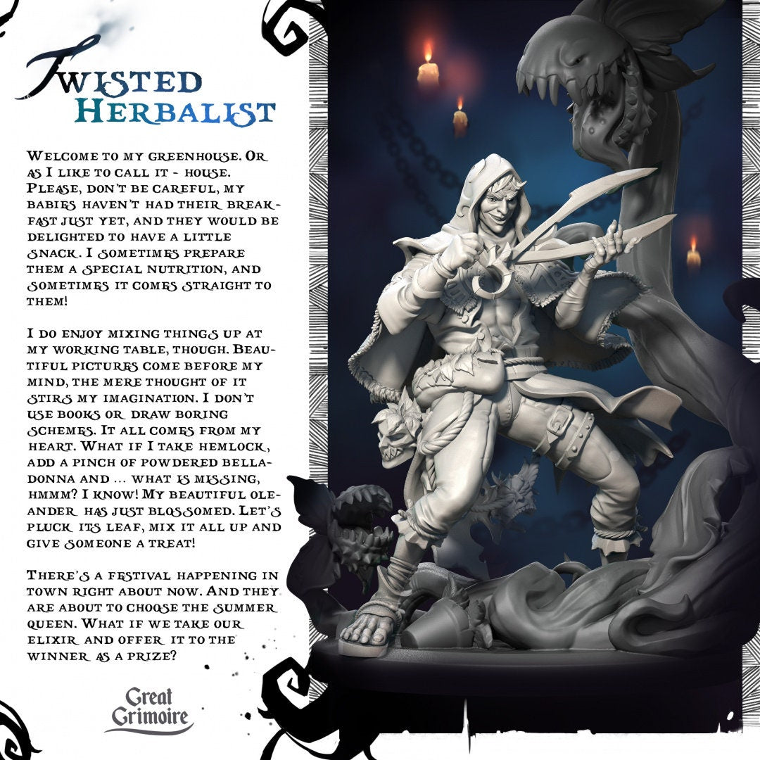 Twisted Herbalist With Carnivorous Plant | Lodge of the Dark Arts | Tabletop Gaming Miniature | Great Grimoire