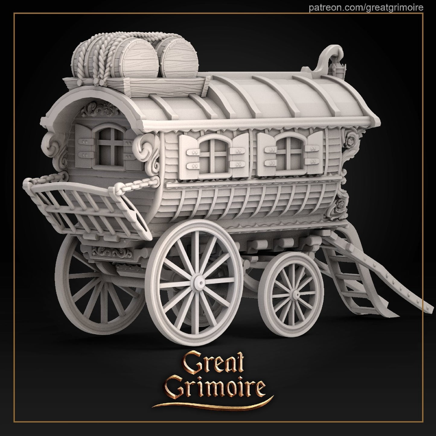 Vardo Wagon Home, Caravan Vistani | Mysteries of Vardo Caravan | D&D Tabletop Miniature | Great Grimoire