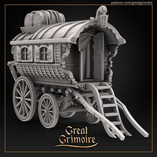 Vardo Wagon Home, Caravan Vistani | Mysteries of Vardo Caravan | D&D Tabletop Miniature | Great Grimoire