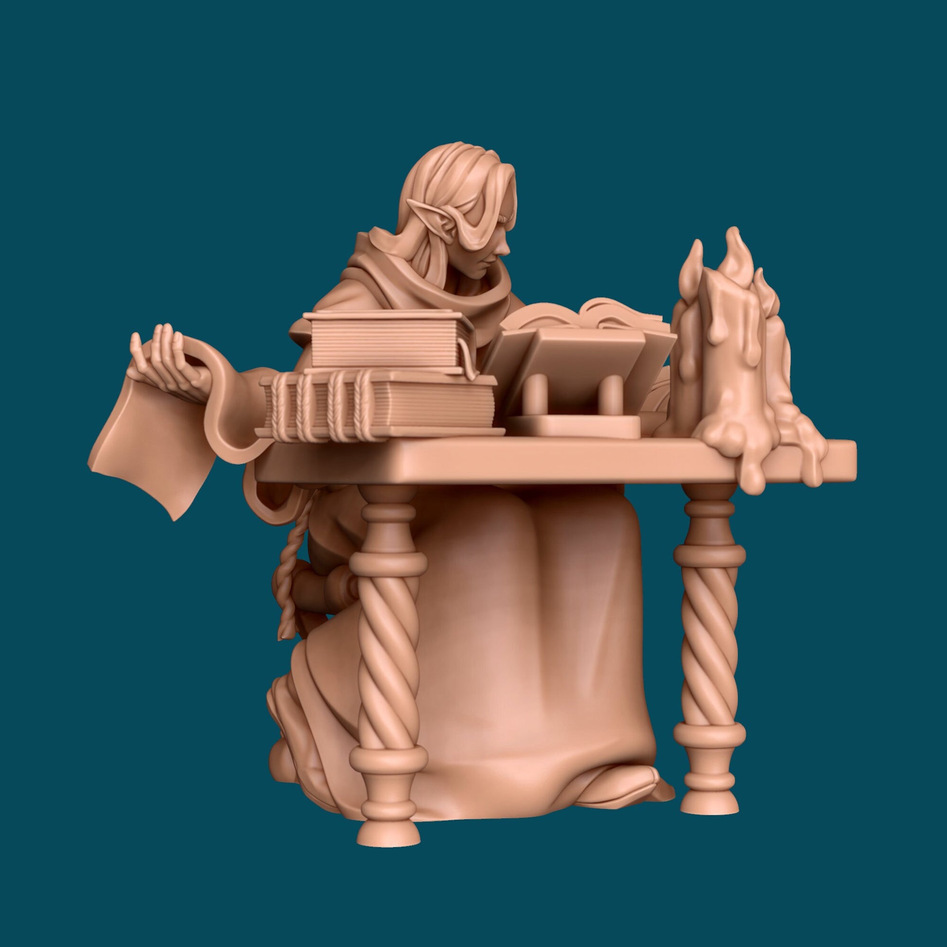 Vessa an Elven Scribe | D&D TTRPG Miniature | Awkward Penguin Minis