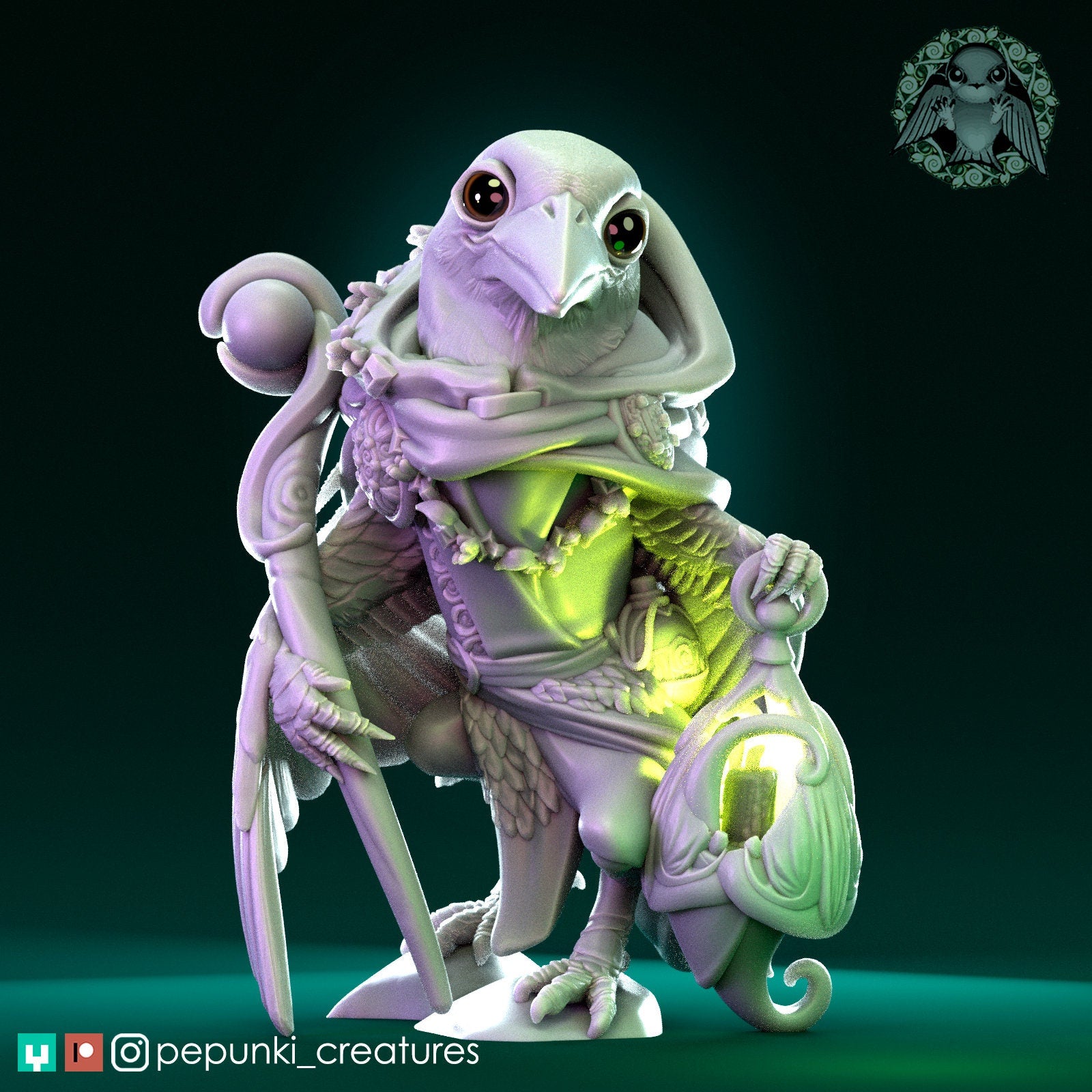 Kingfisher Druid | Tabletop or Display Scale | D&D Humblewood TTRPG Miniature | Pepunki Creatures